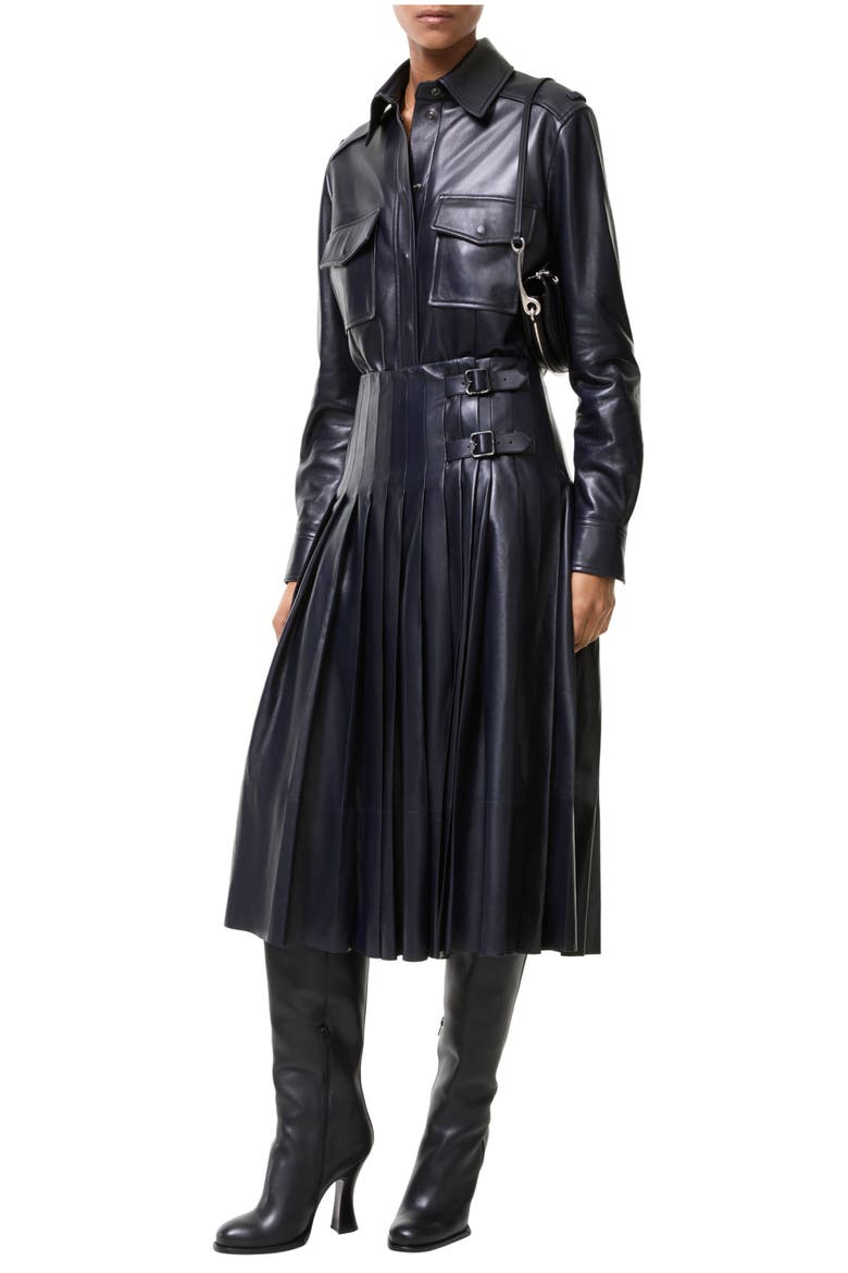 Pleated Leather Skirt, Main, color, Iris purple