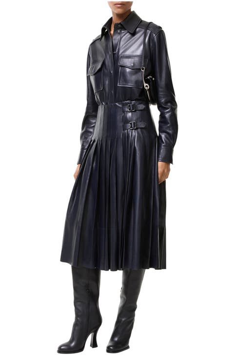 Pleated Leather Skirt