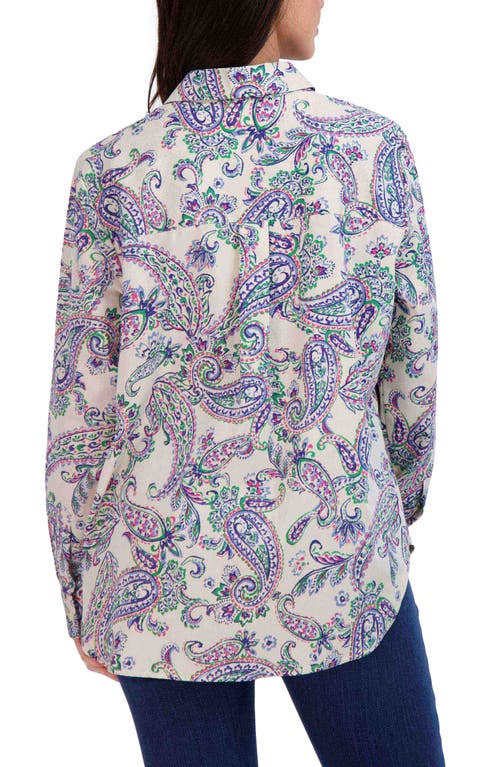 Foxcroft Paisley Print Cotton Blouse In White Multi Paisley
