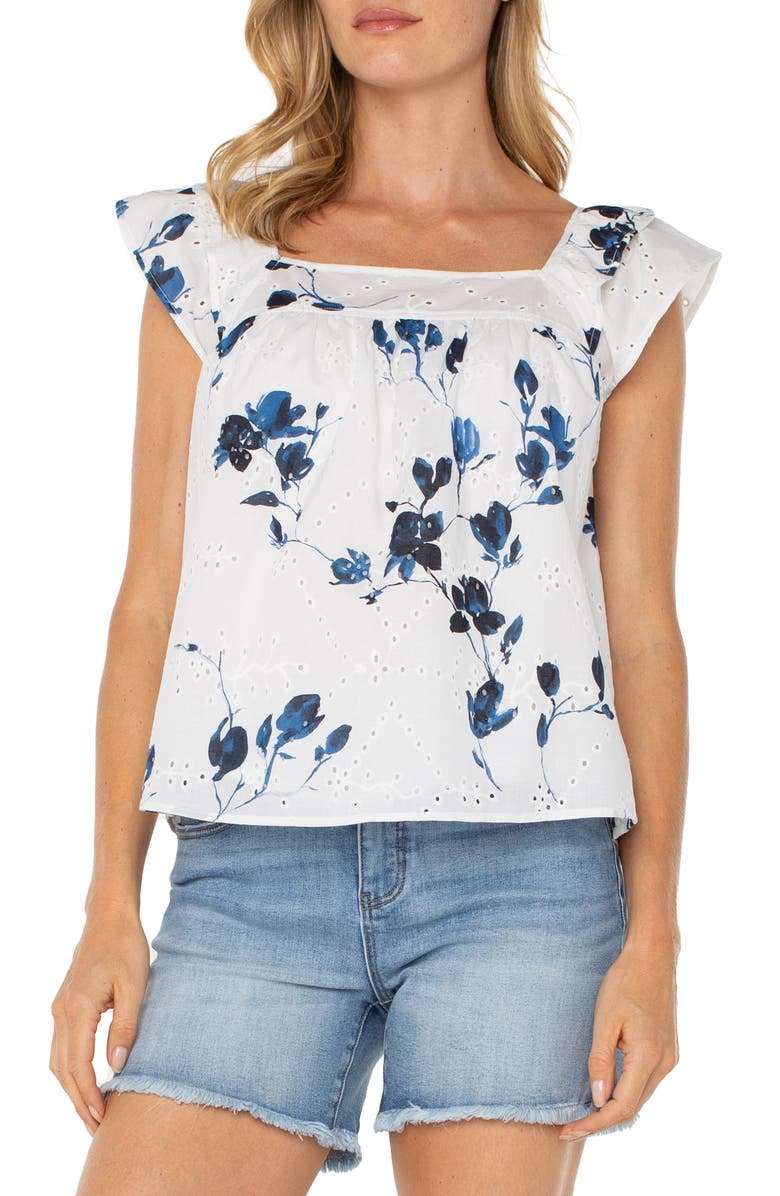 Liverpool Los Angeles Floral Flutter Sleeve Top, Main, color, 
