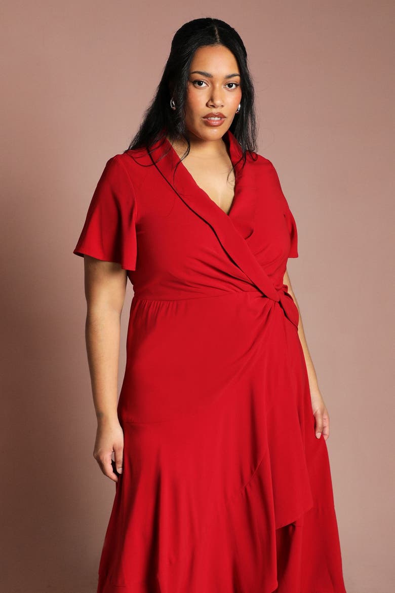 Plus Twist Wrap Waist Midi Dress, Alternate, color, Berry