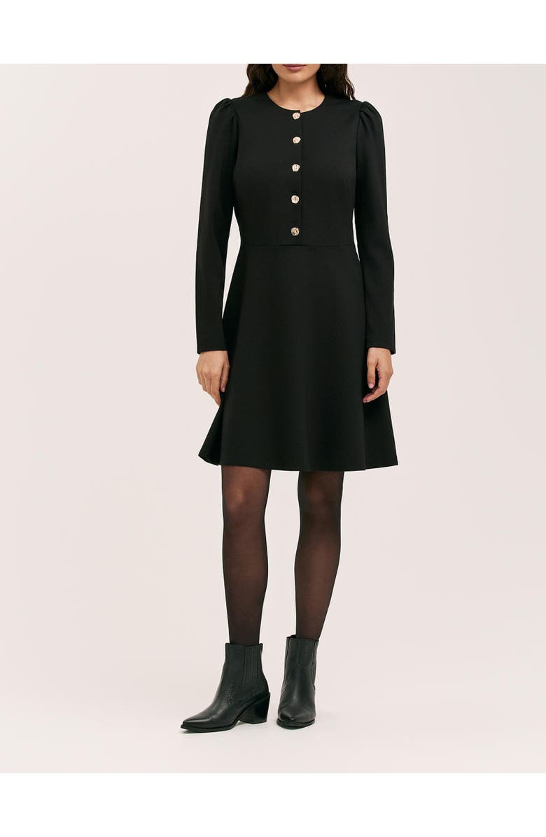 Finery London Rae Ponte Jersey Buttoned Dress, Alternate, color, Black
