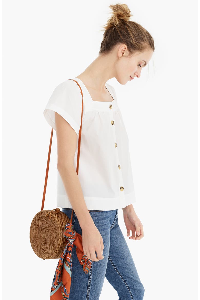 Point Sur Button Front Square Neck Cotton Poplin Top, Alternate, color, WHITE