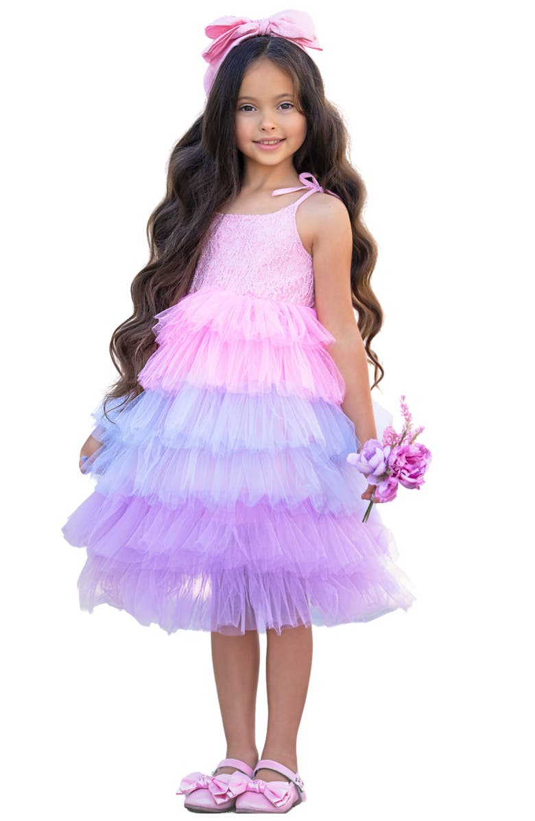 Mia Belle Girls Girls Unicorn Lace Tiered Tutu Dress, Main, color, 