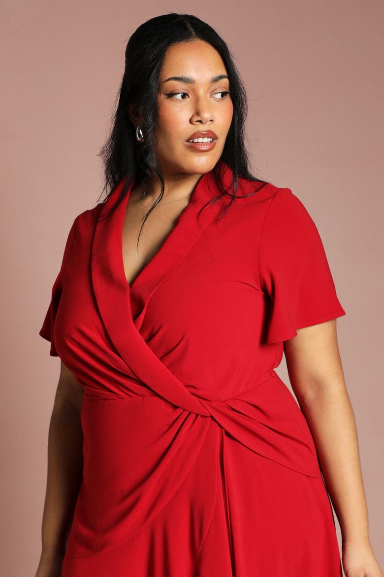 Plus Twist Wrap Waist Midi Dress, Alternate, color, Berry