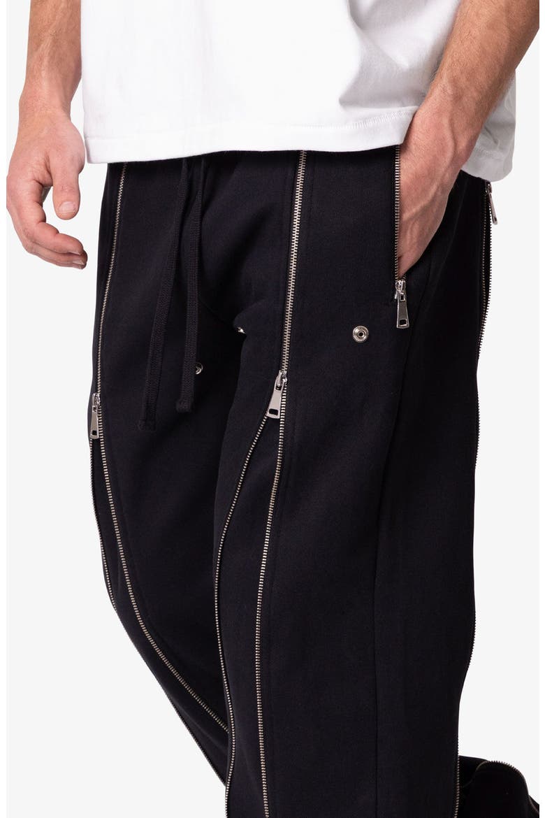 Rivet Zipper Flare Leg Sweatpants, Alternate, color, BLACK