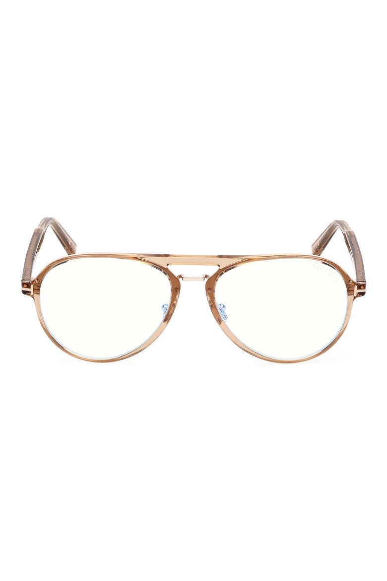57mm Pilot Blue Light Blocking Optical Glasses, Main, color, CHAMPAGNE / T LOGO