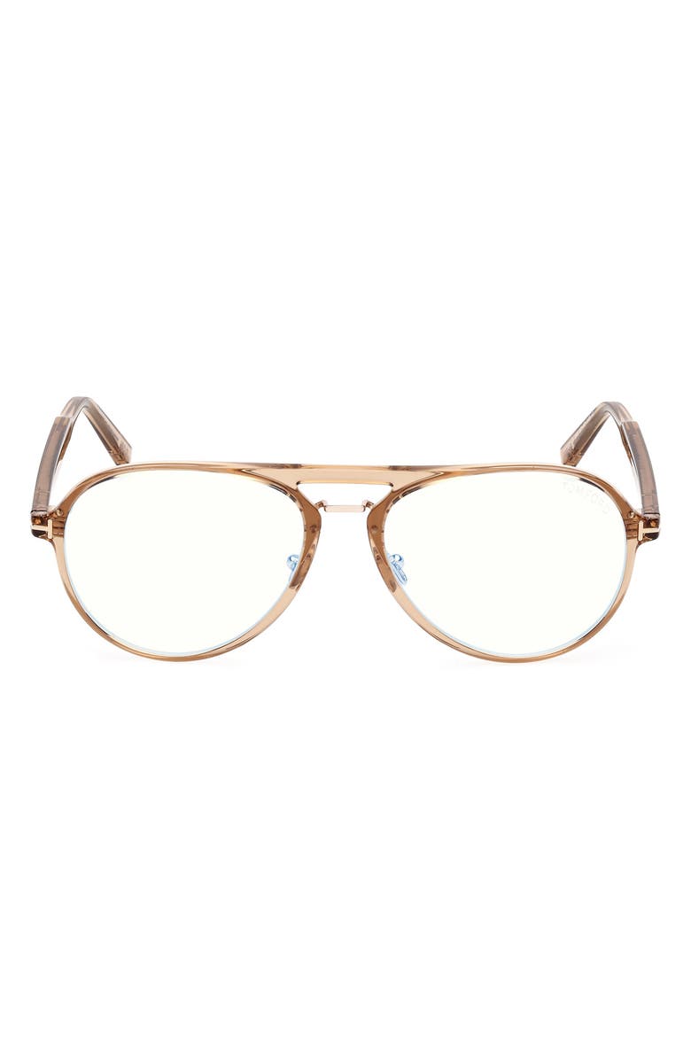 TOM FORD 57mm Pilot Blue Light Blocking Optical Glasses, Main, color, Champagne / T Logo