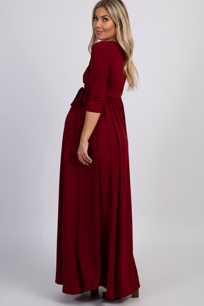 Draped 3/4 Sleeve Maxi Dress, Alternate, color, Burgundy
