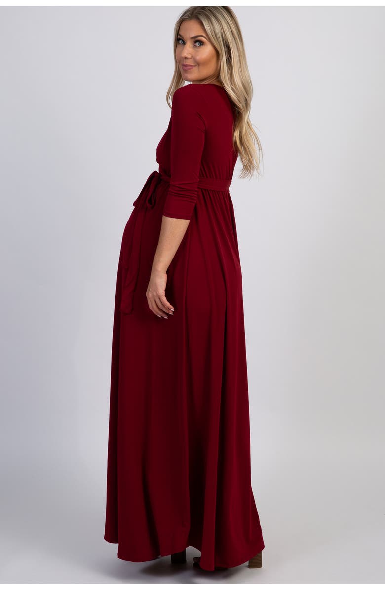 PinkBlush Draped 3/4 Sleeve Maternity Maxi Dress, Alternate, color, Burgundy