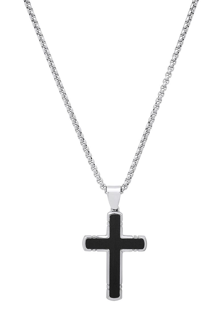 Men's Onyx Cross Pendant Necklace, Main, color, SILVER/ BLACK