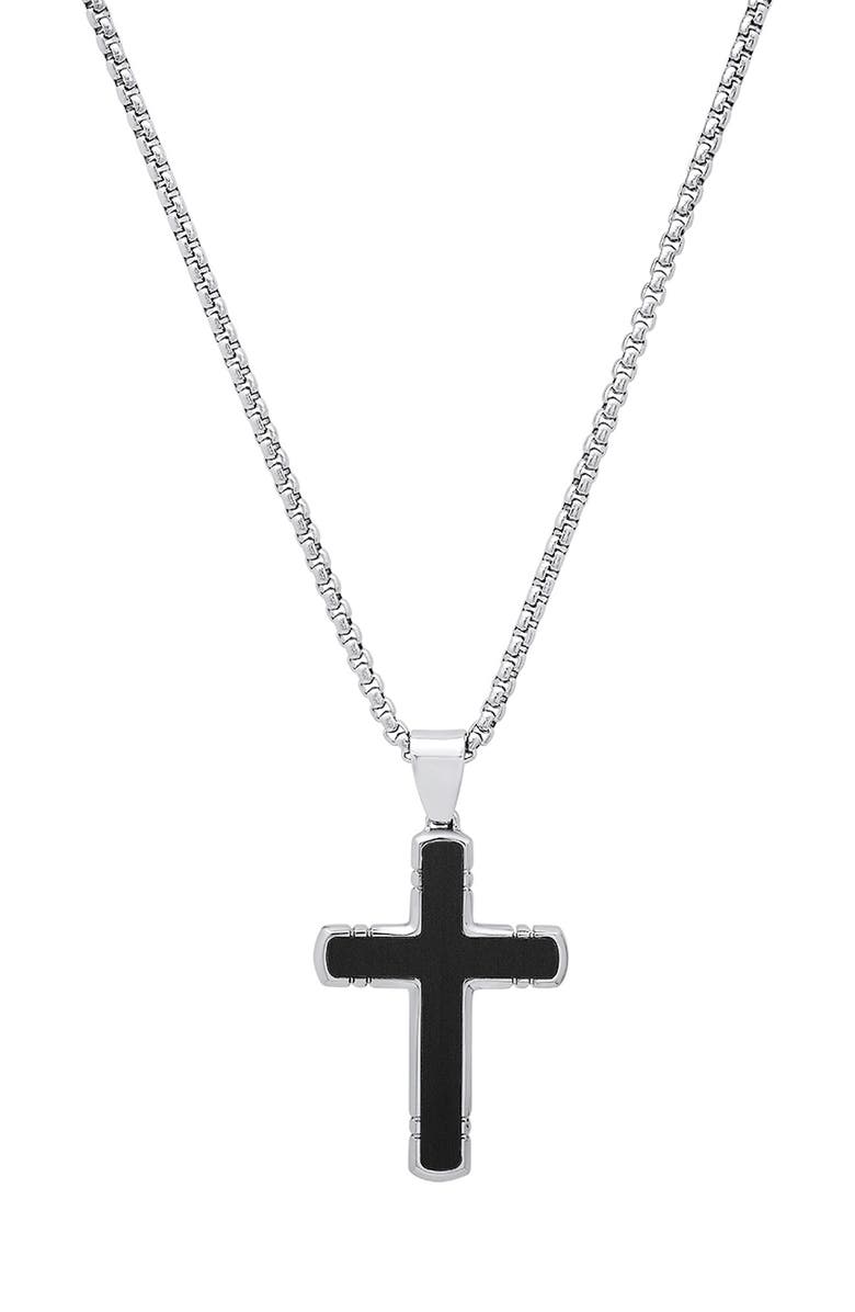 HMY JEWELRY Men's Onyx Cross Pendant Necklace, Main, color, Silver/ Black