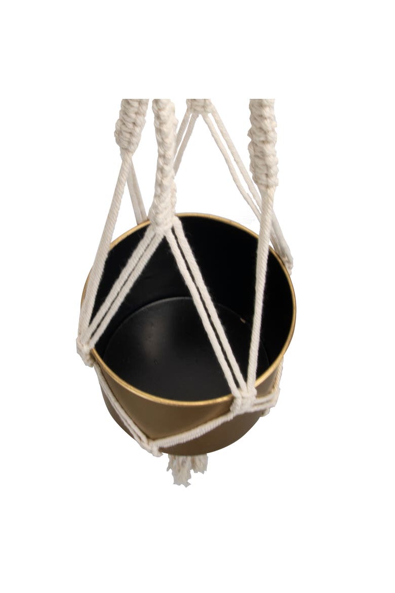 4.75" Macrame Rope Gold Metal Hanging Planter Cylinder Pot Indoor Hanging Planter, Alternate, color, Gold