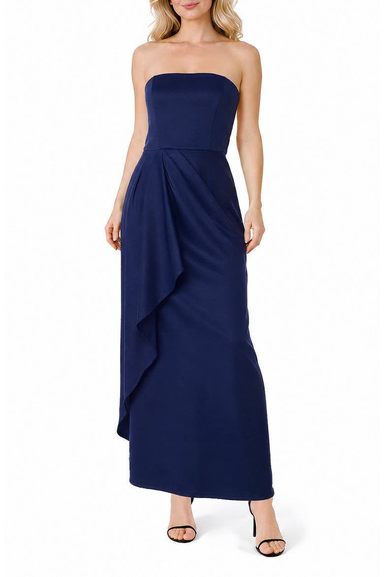 Strapless Draped Side Gown, Main, color, NAVY