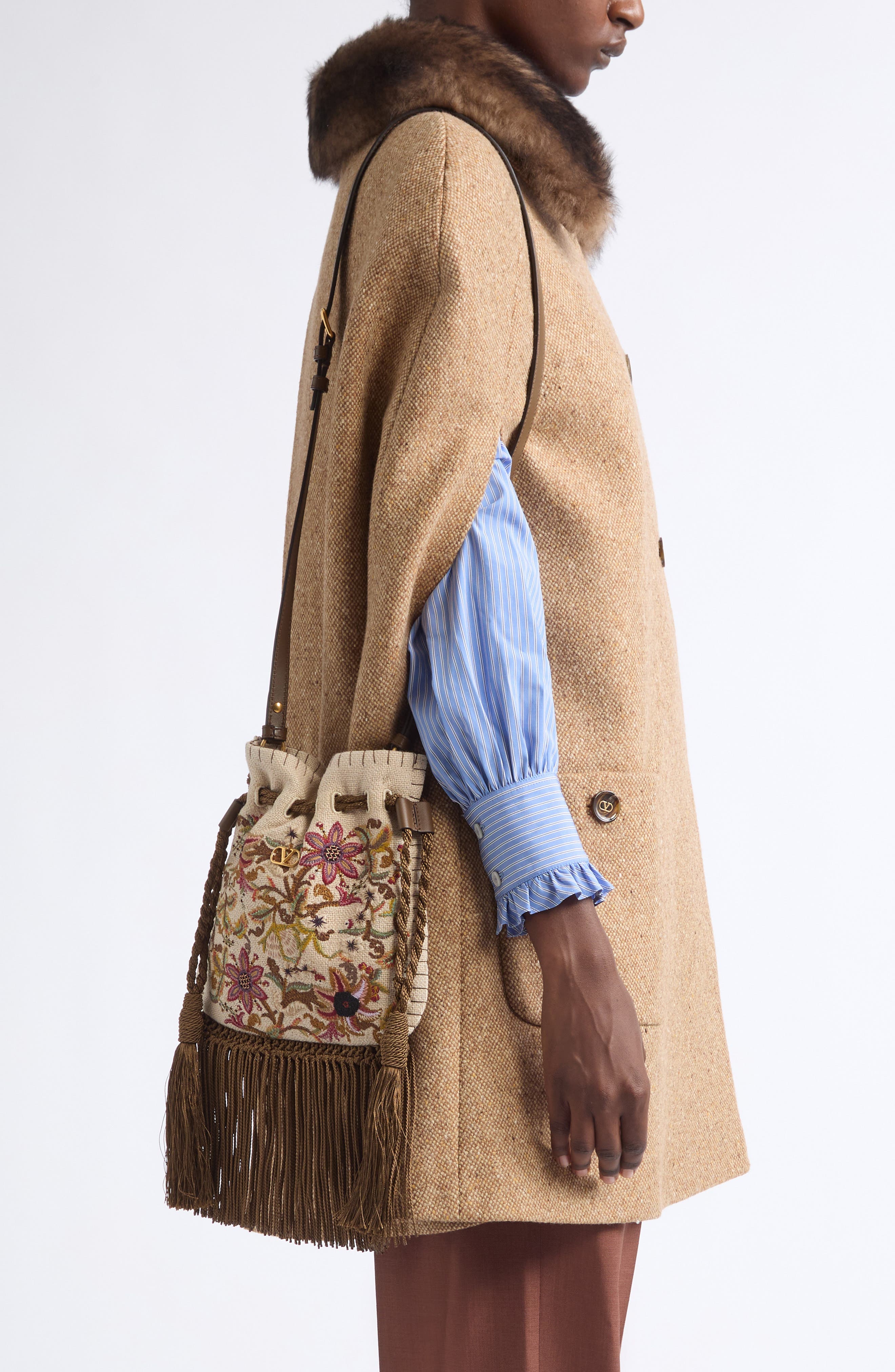 Small Nellcôte Fringe Embroidered Bag, Alternate, color, NATURAL