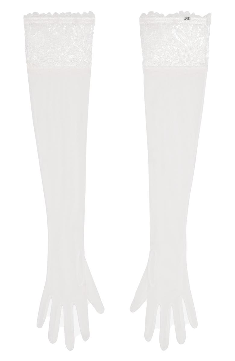 SAVAGE X FENTY Romantic Corded Lace Opera Gloves, Main, color, Hazy White