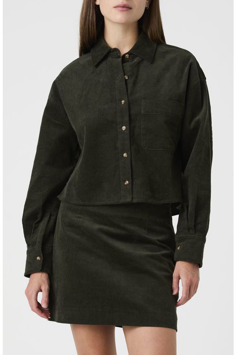 Corduroy Cropped Button Shirt, Main, color, FOREST GREEN