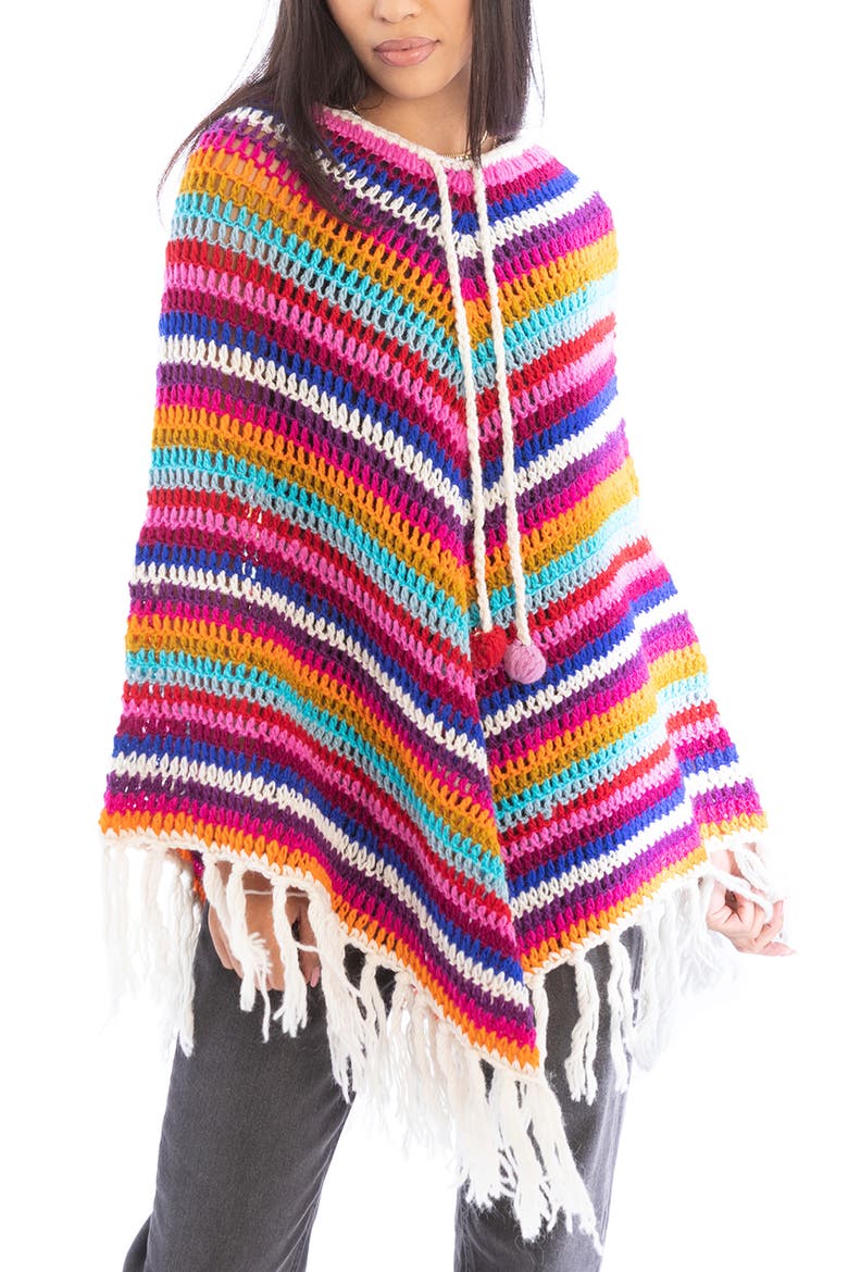 Crochet Knit Triangle Poncho, Main, color, WHITE