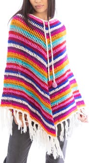 SAACHI Crochet Knit Triangle Poncho