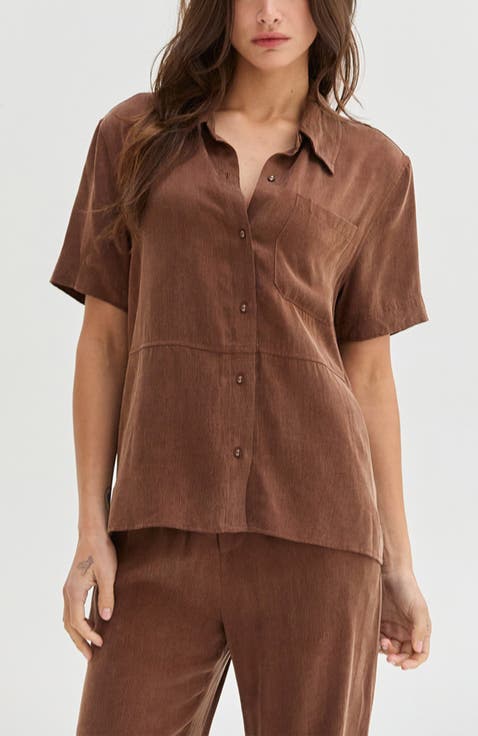Cupro Short Sleeve Button Up Top