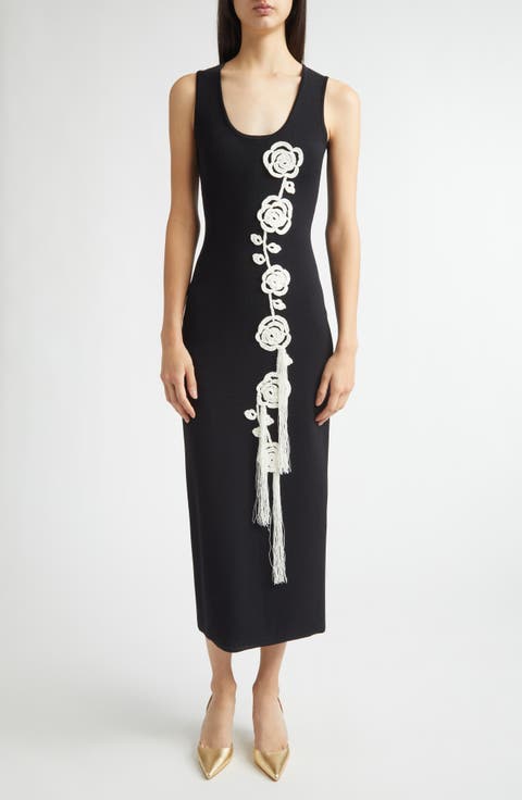 Peony Crochet Appliqué Milano Stitch Sweater Dress