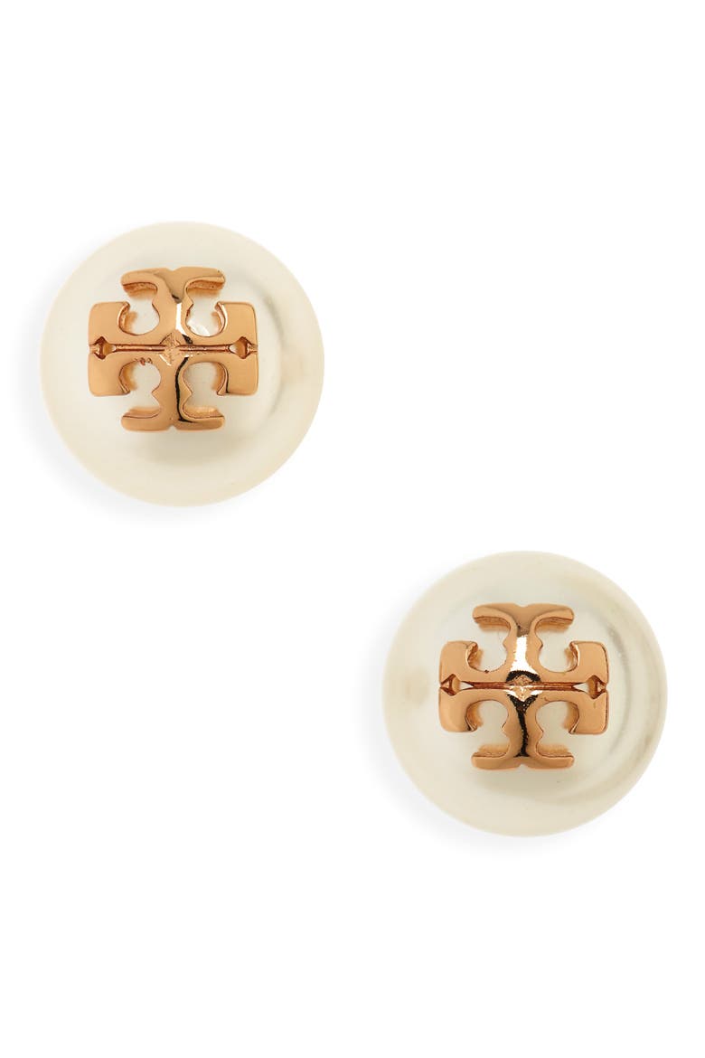 Moondance Pearl Stud Earrings, Main, color, IVORY/ TORY GOLD