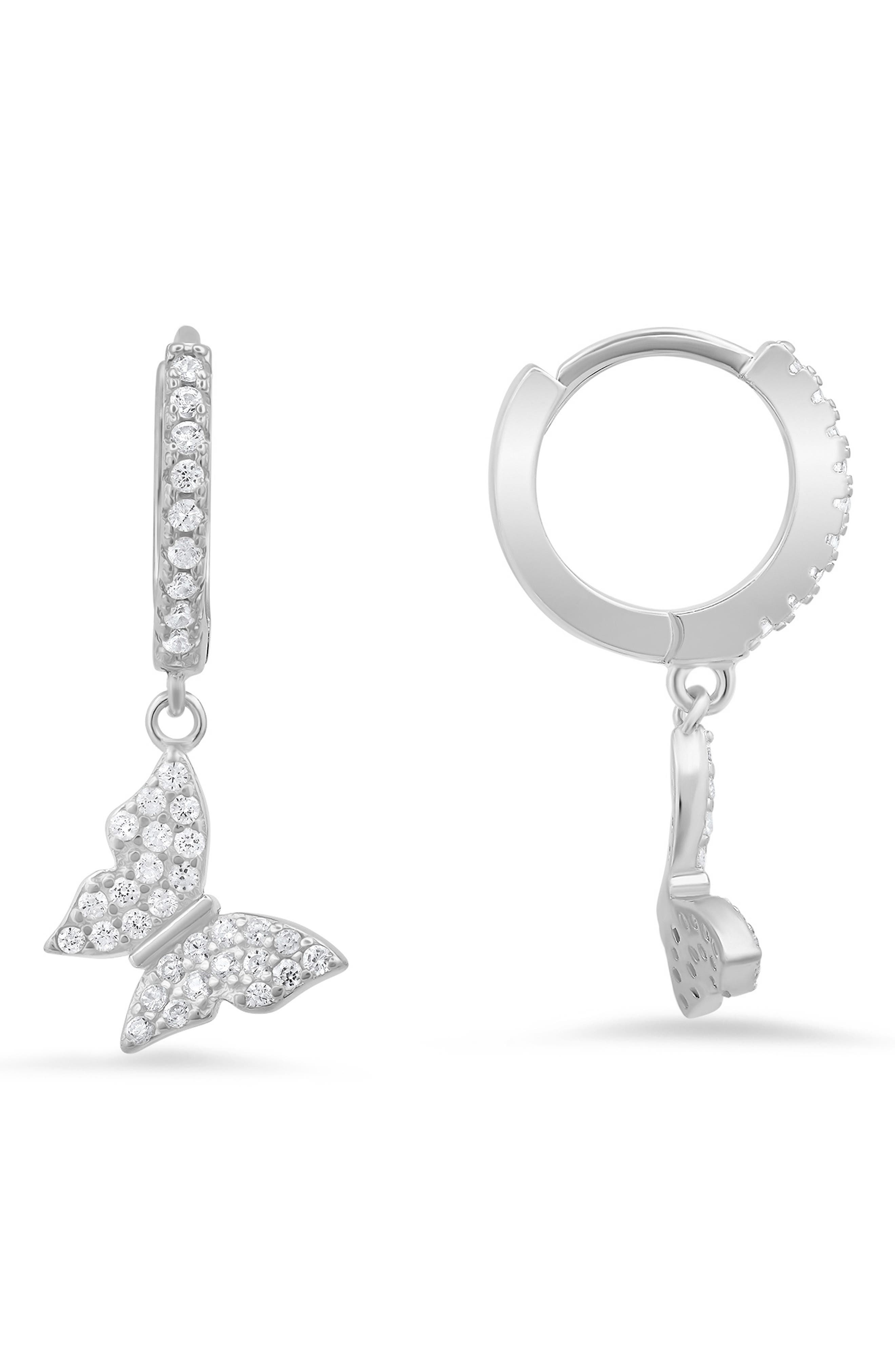 Queen Jewels Danging Butterfly Huggie Hoop Earrings