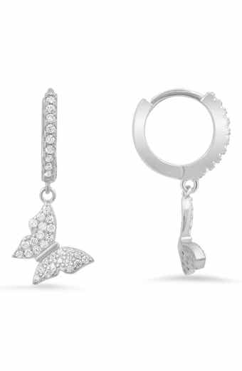 Queen Jewels Danging Butterfly Huggie Hoop Earrings