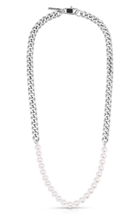 Men's Faux Pearl & Curb Chain Necklace