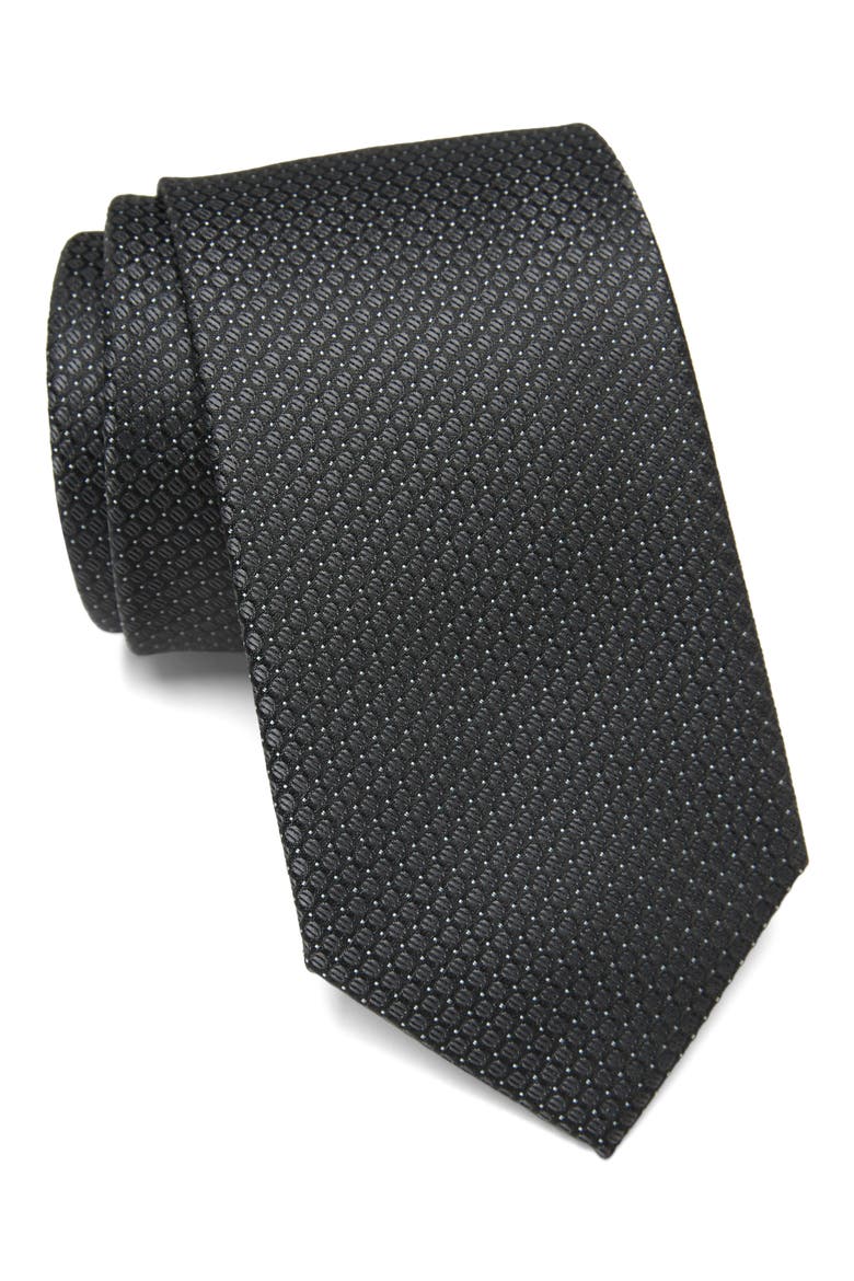 Steel Micro Diamond Print Tie, Main, color, BLACK