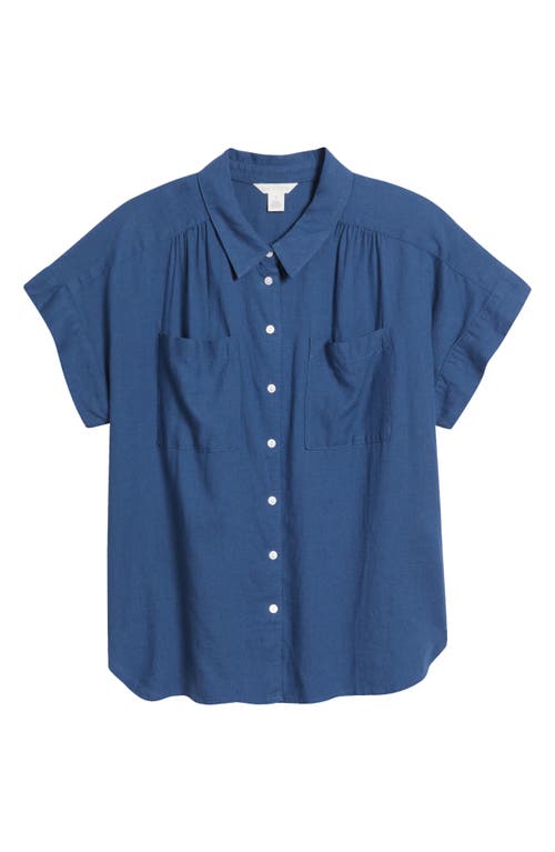 Shop Caslonr Caslon(r) Linen Blend Short Sleeve Button-up Shirt In Blue Ensign