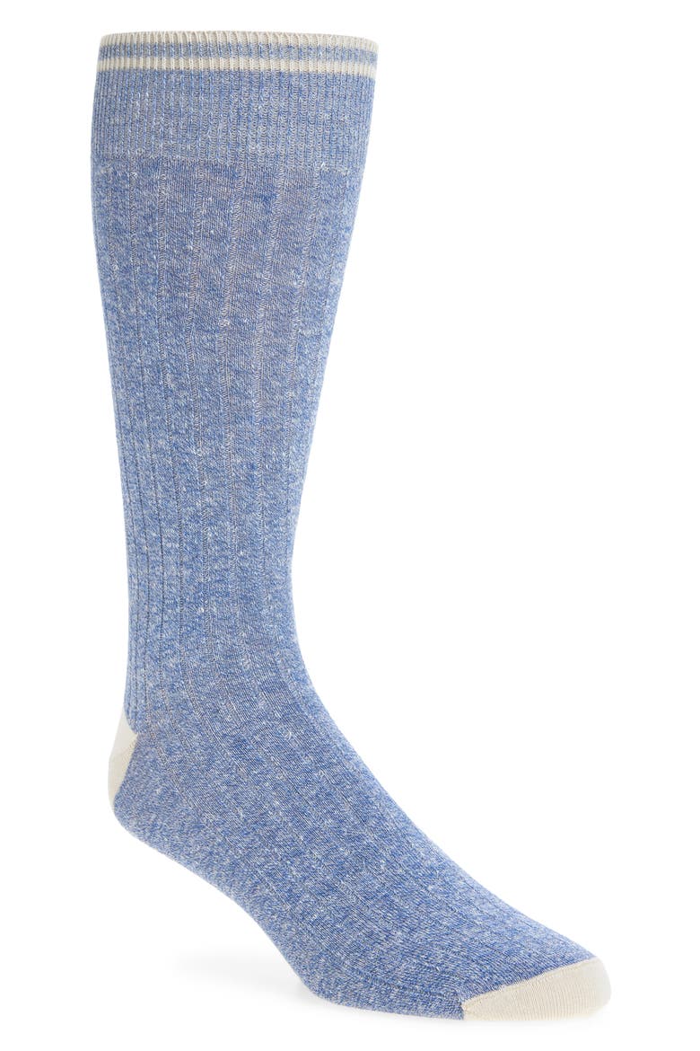 Ribbed Linen Blend Dress Socks, Main, color, DENIM