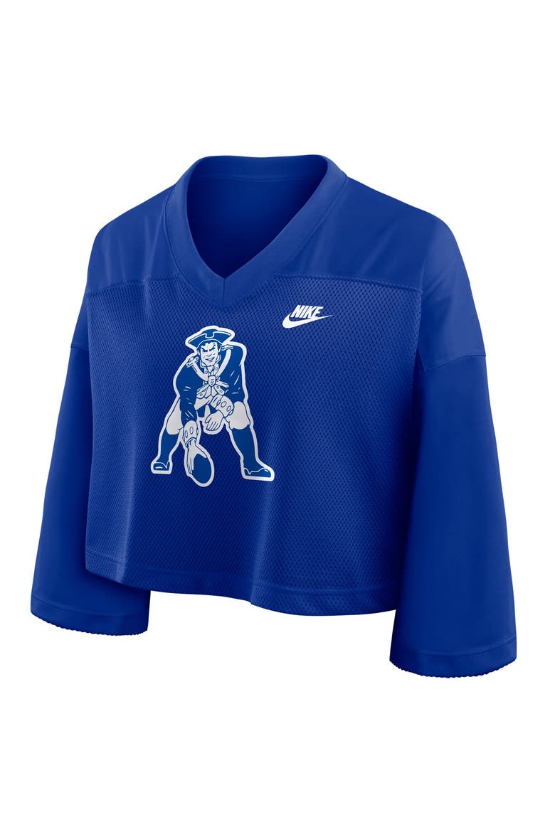 Women's Nike Royal New England Patriots Rewind Cropped Mesh Dri-FIT Fashion Jersey, Alternate, color, Royal