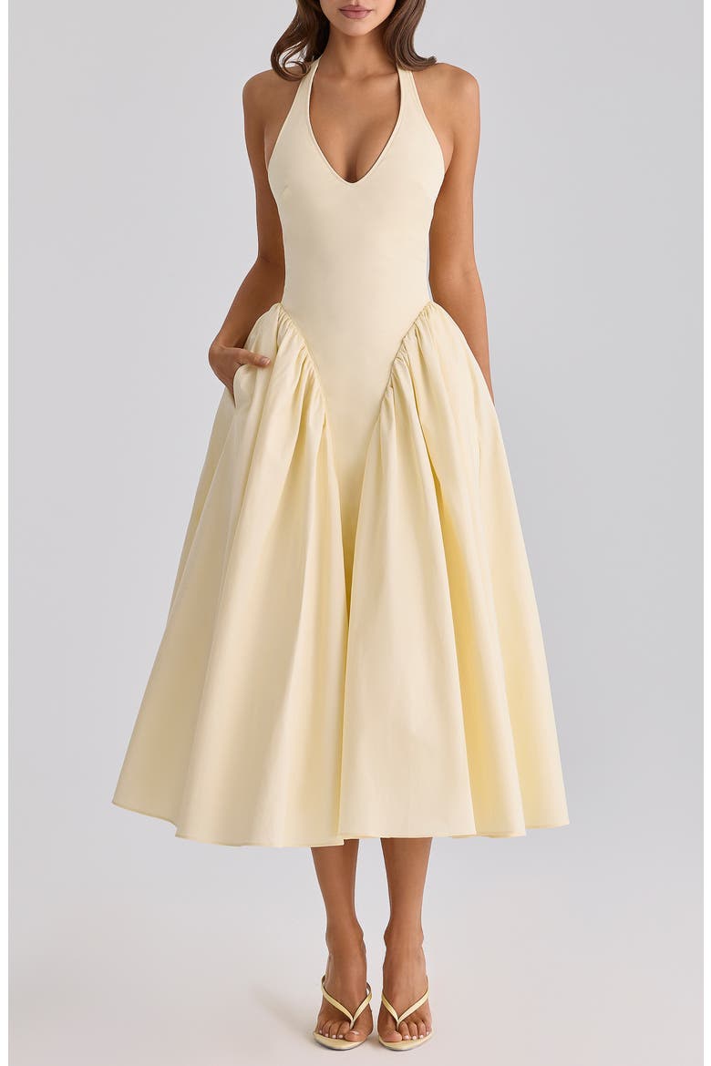 Marilyn Halter Cotton Blend Midi Sundress, Main, color, LEMON