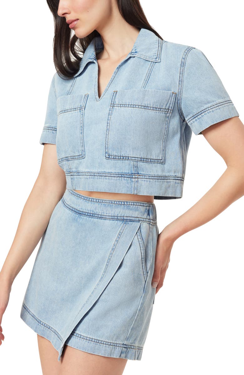 Kensie Short Sleeve Denim Crop Top, Alternate, color, Logan