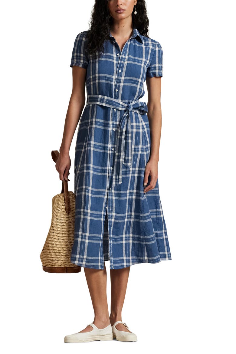 plaid shirt dress ralph lauren Polo Ralph Lauren Women's Plaid Cotton Shirtdress Navy/Red Multi Plaid