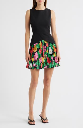 Milly Haddy Tulip Rosette Pleated Sleeveless Minidress In Black