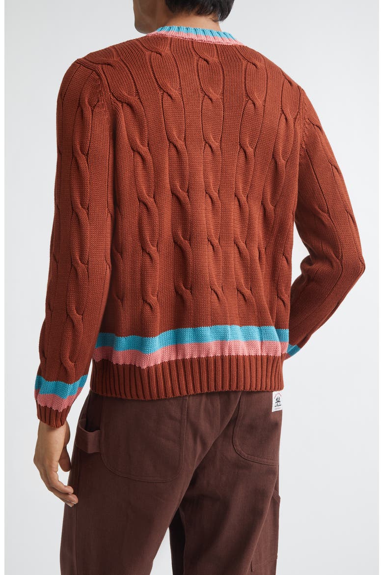 Cable Knit Cotton Tennis Sweater, Alternate, color, BROWN