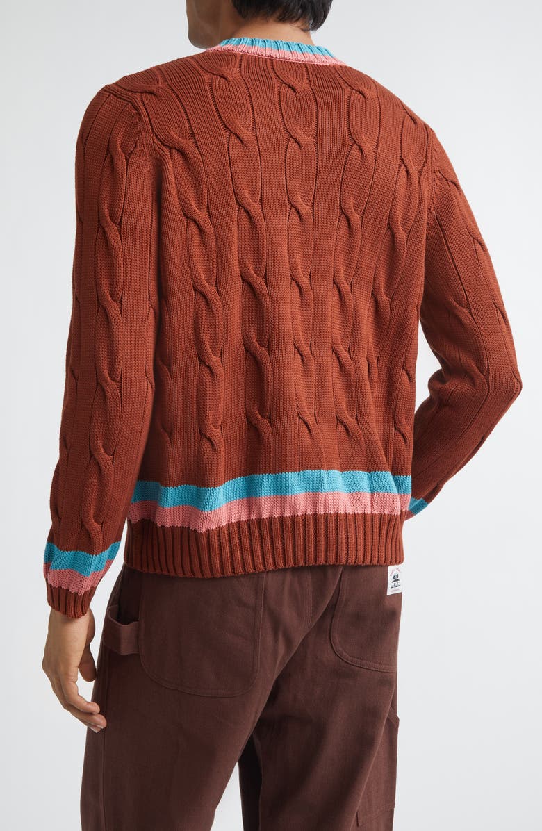 Bode Cable Knit Cotton Tennis Sweater, Alternate, color, Brown