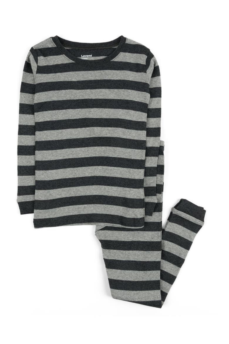 Cotton Two-Piece Pajamas, Stripes, Solids & Tie Dye, Alternate, color, GREY