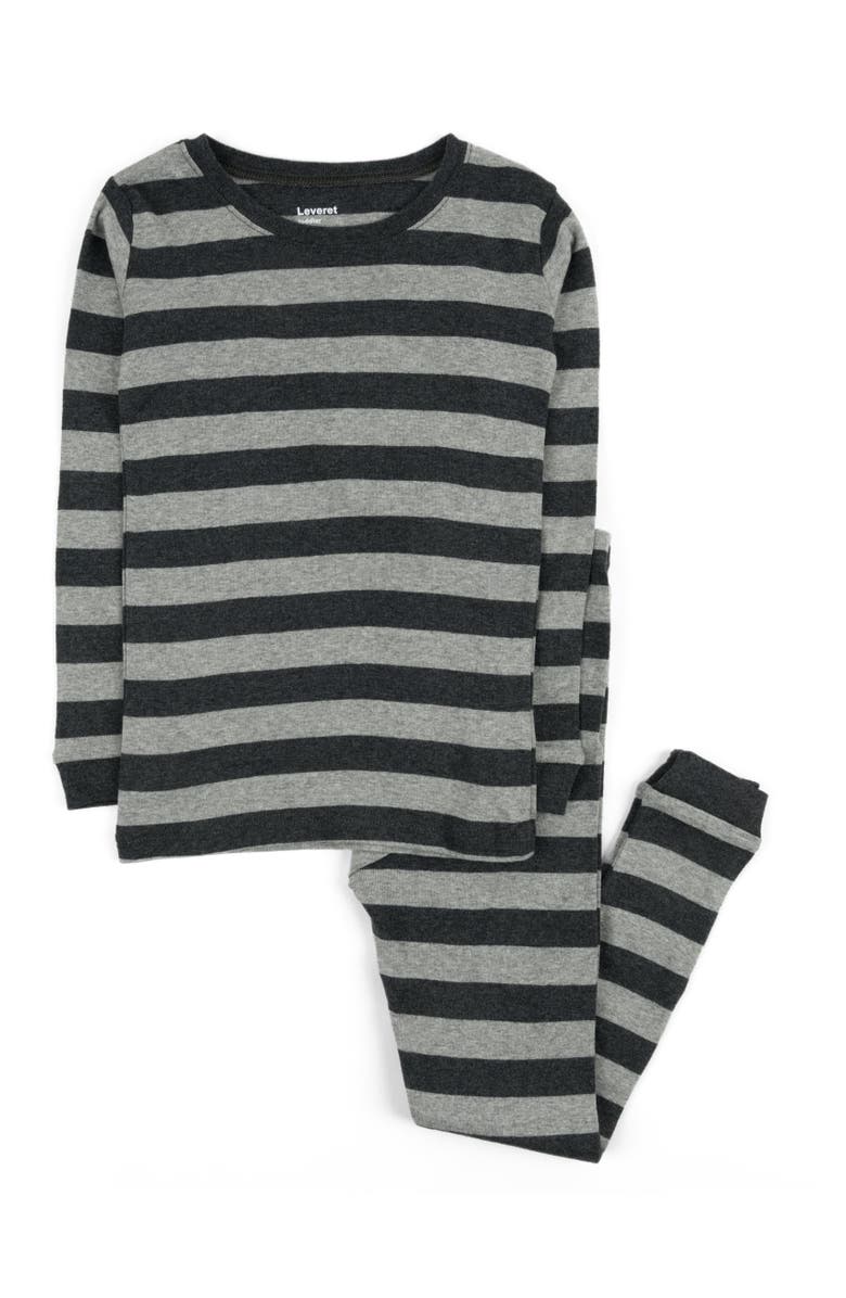 Leveret Two-Piece Printed Cotton Pajamas, Stripes, Animals 
Characters, Alternate, color, Striped Dark Gray 
Light Gray