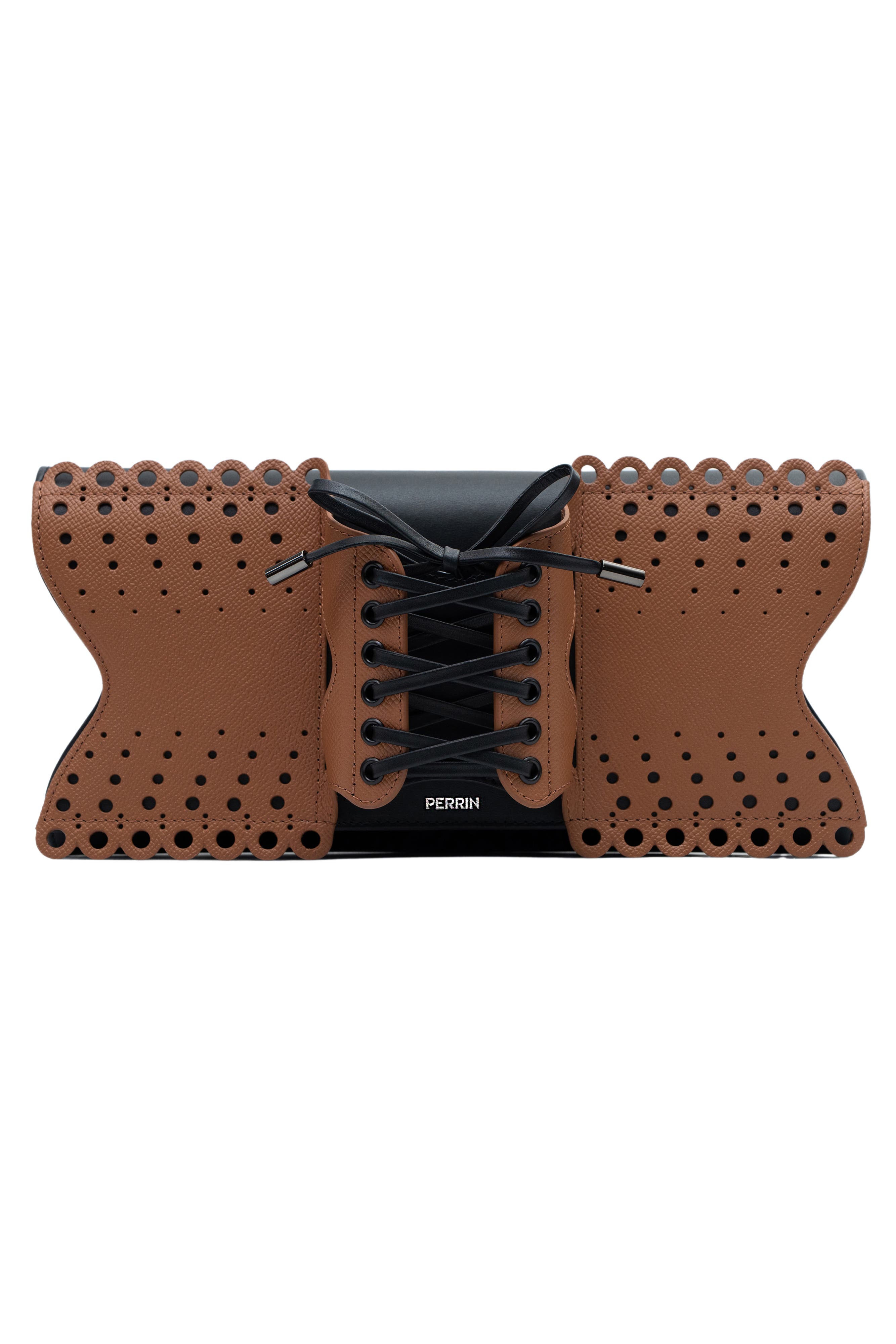 PERRIN PARIS Le Corset Perforé Clutch, Main, color, Caramel/Black