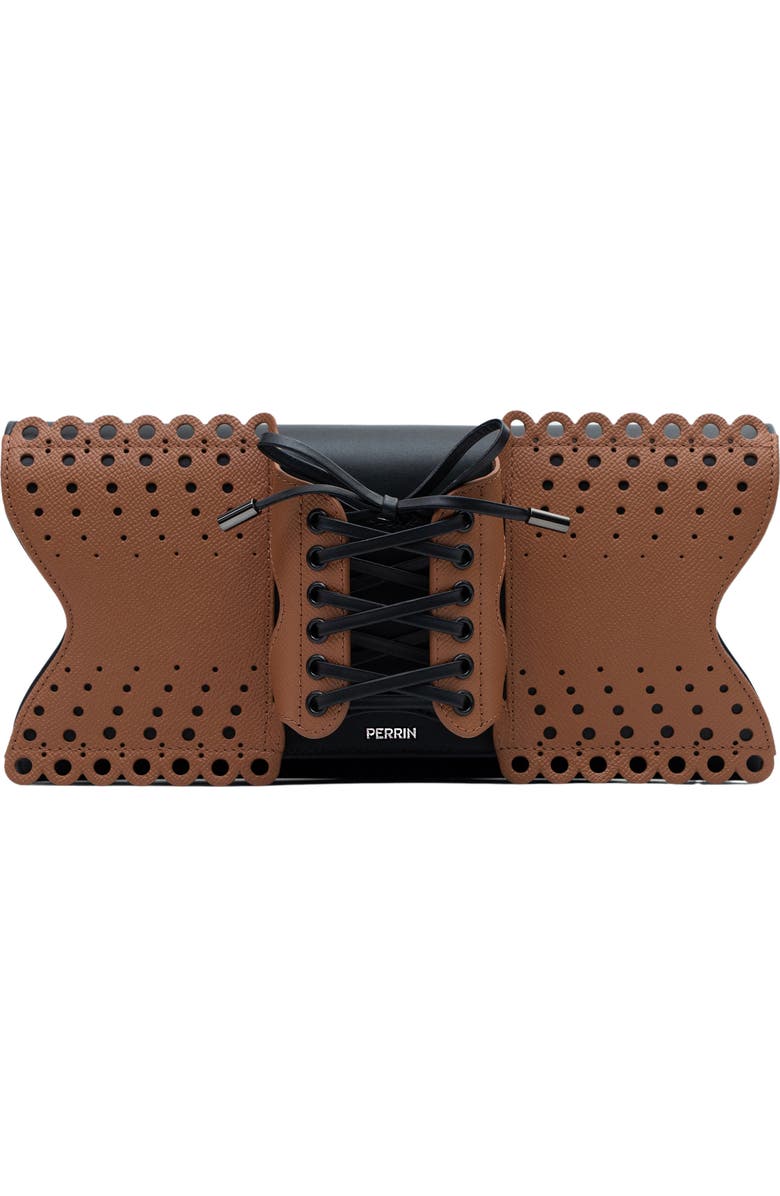 PERRIN PARIS Le Corset Perforé Clutch, Main, color, Caramel/Black
