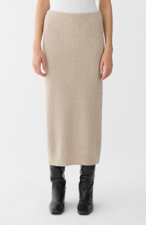 Cabled Cashmere Knit Midi Skirt