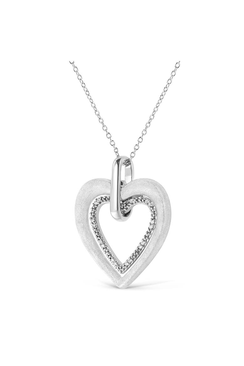 .925 Sterling Silver Prong-Set Diamond Accent Double Heart Pendant Necklace, Alternate, color, White
