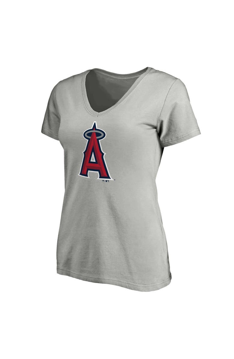 FANATICS Women's Fanatics Branded Heathered Gray Los Angeles Angels Core Official Logo V-Neck T-Shirt, Alternate, color,