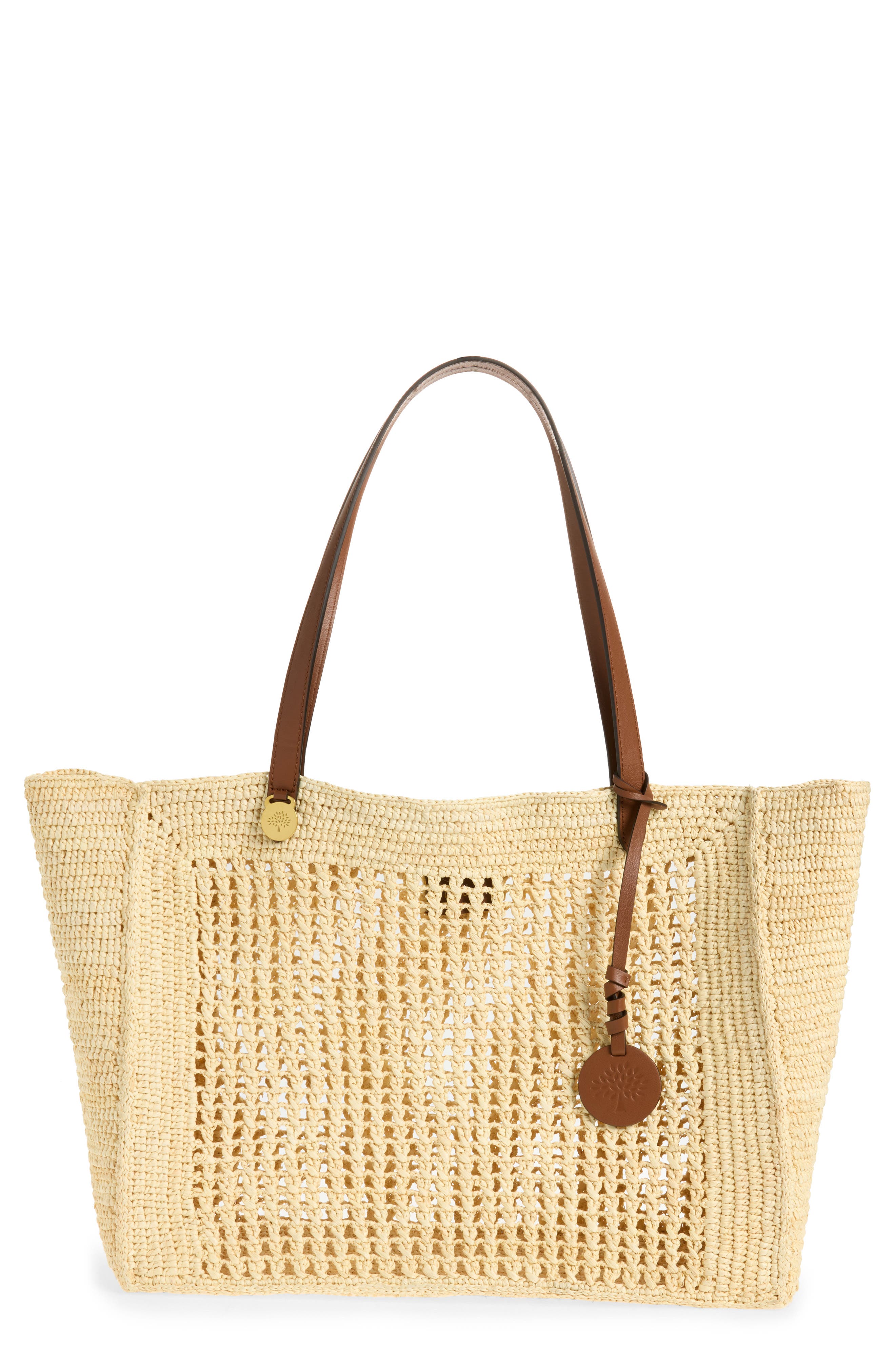 Mulberry Crochet Raffia Tote, Main, color, Natural