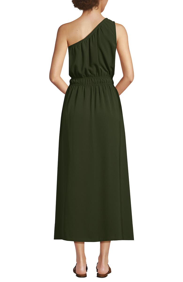 Lands' End Creaseless One Shoulder Midi Dress, Alternate, color, Dark Cilantro Green