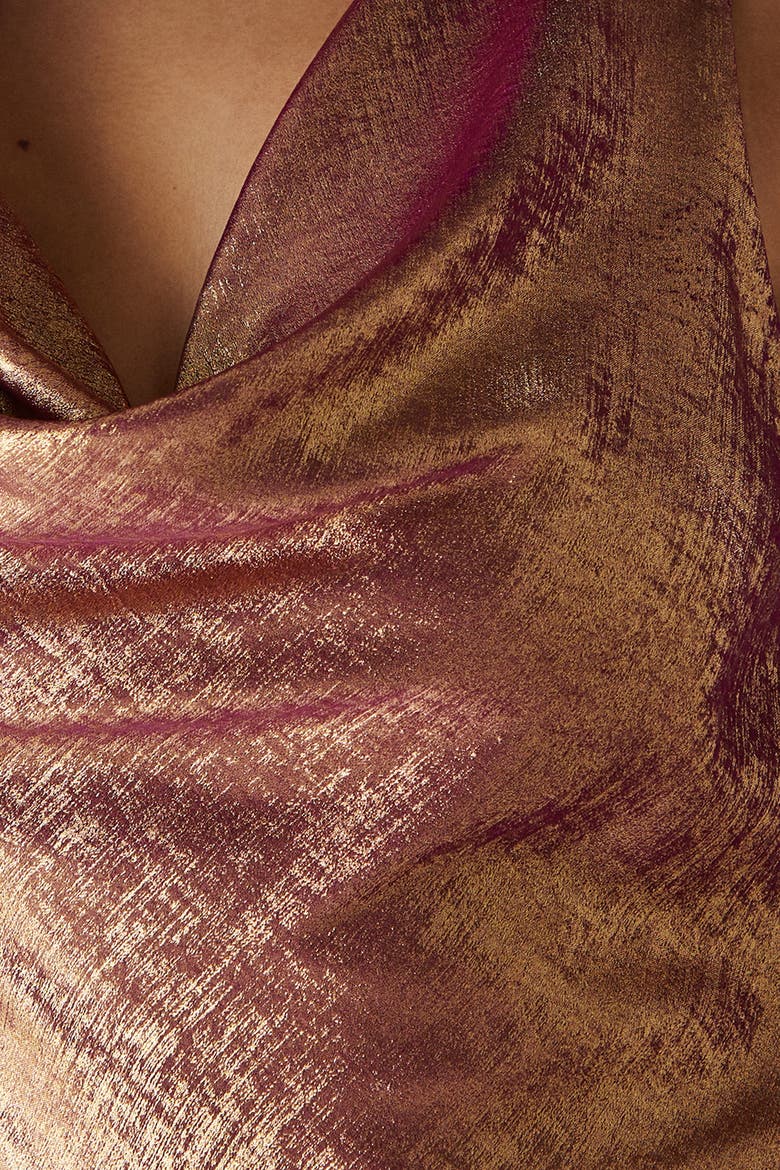 Metallic Lame Cowl Neck Maxi Dress, Alternate, color, Magenta
