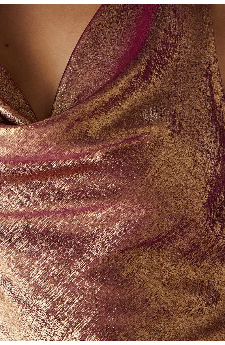 Warehouse Metallic Lame Cowl Neck Maxi Dress, Alternate, color,